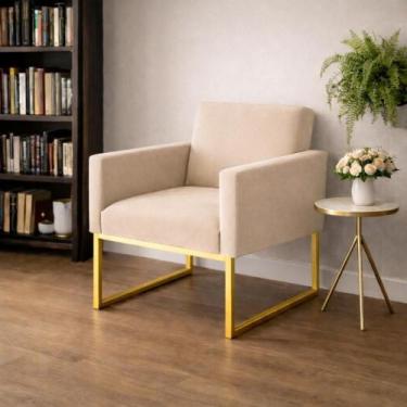 Imagem de Poltrona Decorativa Reforçada Para Sala De Espera - Móveis Mafer, Bege