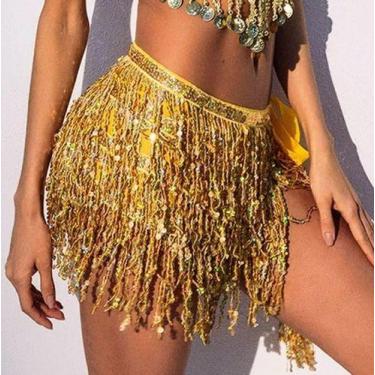 Imagem de Saia Feminina Carnaval Festa Franja Réveillon Paetê Brilho Preto Doura