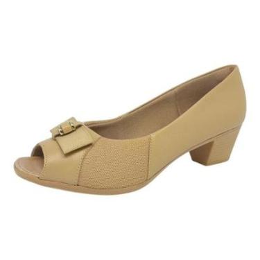 Imagem de Sapato Peeptoe Feminino Salto Baixo Conforto Couro Usaflex-Feminino