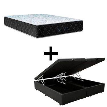 Imagem de Cama Box Baú King 193 Tecido Sintético Preto Com Colchão Marrocos - Po