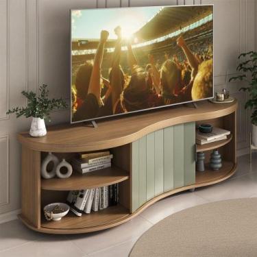 Imagem de Rack para TV Até 75' Magnum 1 Porta Ripada Carvalho/Off White/Menta - 
