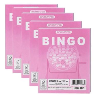 Imagem de Kit 5 Cartela de Bingo 96 Folhas - Rosa - Animativa