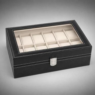 Imagem de Estojo Organizador para 12 Relógios em MDF Revestido com Visor de Vidr