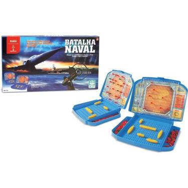 Imagem de Jogo de Tabuleiro Batalha Naval Estratégia 2 Jogadores com 10 Navios e 200 Pinos Nig Brinquedos