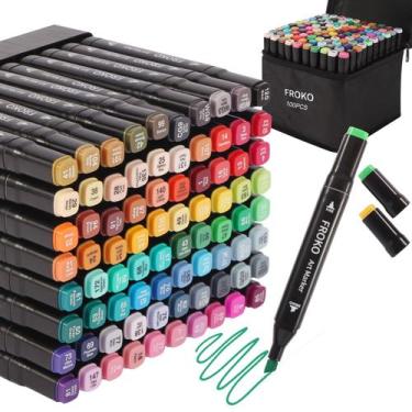 Imagem de FROKO Marcadores à Base de Álcool 100 Cores Kit de Arte com Ponta Dupl