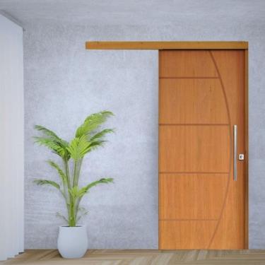 Imagem de Porta de Correr Padrão Imbuia Belissima 6 Trilho Embutir Puxador Tubol