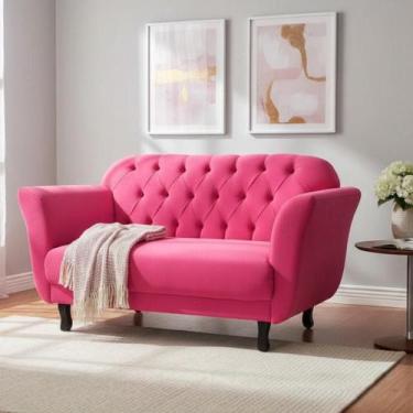 Imagem de Namoradeira Decorativa Dália Couro Rosa Pink 2 Lugares Pés Madeira Ms 