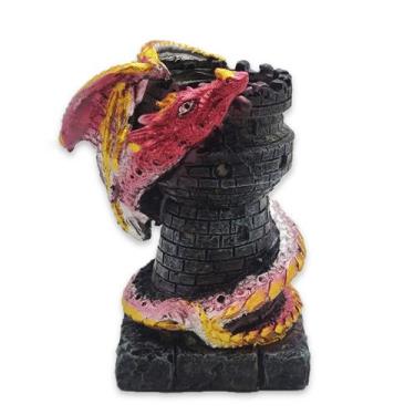 Imagem de Castiçal de Dragão e Castelo Rosa Porta Velas Medieval 19 cm - Flash