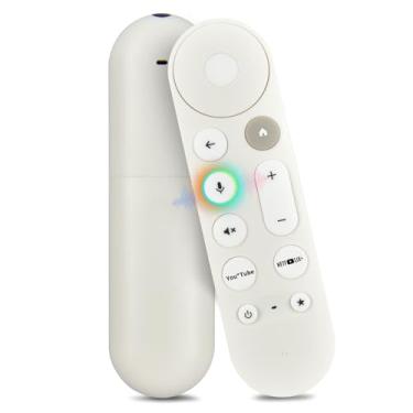 Imagem de Substituição para Google TV Streamer 4K, controle remoto de pesquisa por voz com campainha, compatível com Chromecast Google TV e streaming 4K e HD - branco
