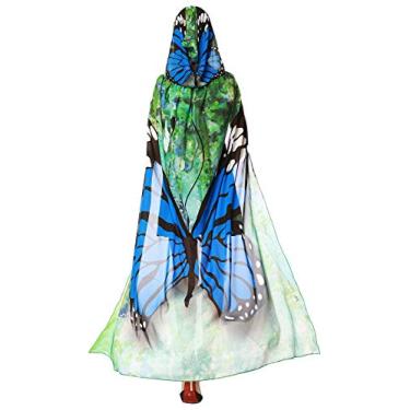 Imagem de FEOYA Fantasia feminina de chiffon com capuz e asas de borboleta para festa dançante, Azul, Large