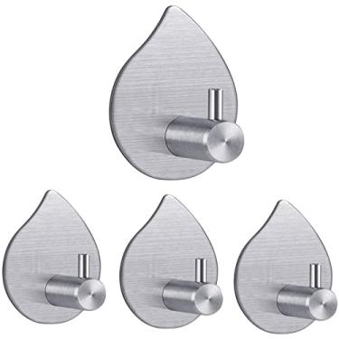 Imagem de Ganchos de parede adesivos, 4 pacotes de gancho de toalha de aço inoxidável resistente para pendurar, vara em cabides de parede-gota d'água