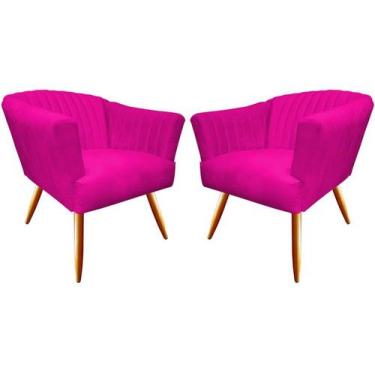 Imagem de Kit 2 Poltronas Decorativa Amy Couro Rosa Pink Pés Madeira Ms Decor -