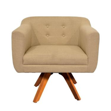 Imagem de Kit 02 Poltronas Giratória Julia Linho Base Madeira