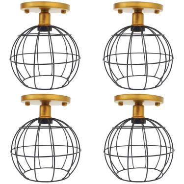 Imagem de 4 Lustres Teto Plafon Industrial Aramado Globo Retrô Luminária Sobrepor Vintage Agp Ilumini