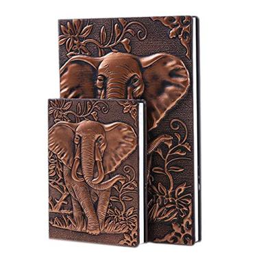Imagem de Caderno de couro vintage A5 Travel Journal Hardcover Diary Bloco de notas em relevo aniversário de dia dos namorados para crianças meninos e meninas Elefante 3D, A