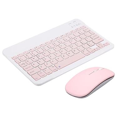 Imagem de Babaobox 10 polegadas portátil BT teclado mouse combinação 78 teclas mini teclado recarregável 3 engrenagens DPI mouse ajustável amplamente compatível (pink)