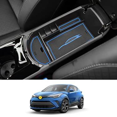 Imagem de CDEFG Organizador de acessórios de console central compatível com CHR C-HR 2018 2019 2020 2021 2022 CHR C-HR, material ABS bandeja de inserção de caixa de apoio de braço (azul)