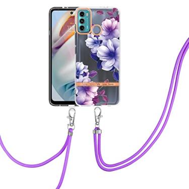 Imagem de YUNCHAO Caixa de telefone Para Motorola Moto G60 / G40 FLORES FLORES TPU CASE TPU COM LANYARD capa para celular