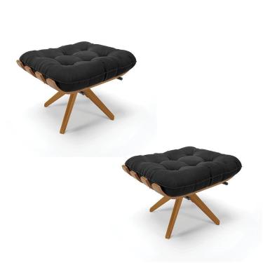 Imagem de Kit 02 Puffs Giratório Suede Preto Base Madeira - D`rossi