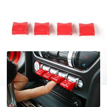 Imagem de Acessórios interiores de acabamento de botão de interruptor de console central para Ford Mustang 2015 2016 2017 (vermelho)