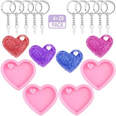Imagem de 4 Chaveiros de Silicone em Forma de Coração Moldados de Chocolate Doces Moldes de Silicone Fondante Moldes de Asse com 20 Peças Chaveiros para Decoração de Chaveiro DIY, Sobremesa caseira