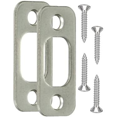 Imagem de Brushed Nickel Deadbolt Strike Plate Door Backplate 1" x 2 1/4" Round Corner 2-Pack