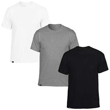 Imagem de Kit com 3 Camisetas Básicas Masculinas Slim Tee T-Shirt – Preto - Branco - Cinza – GG