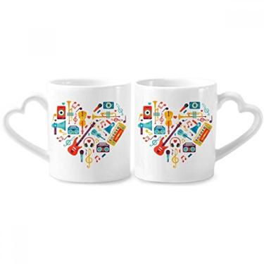 Imagem de Conjunto de canecas de porcelana para casal, instrumento musical de guitarra, coração e coração