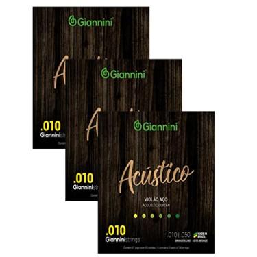 Imagem de Kit Com 3 Jogos De Cordas Giannini Para Violão Aço Acustico 010