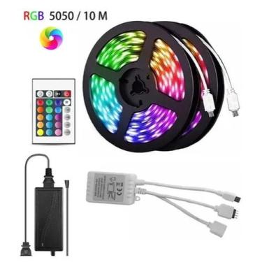 Imagem de 10 Metros Fita Led 5050 Rgb Rolo 600Led Ip65 Controle Remoto+ Fonte Bi