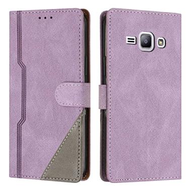 Imagem de Hee Hee Smile Capa carteira com alça de pulso para Samsung Galaxy J1 Premium PU couro bolsa magnética bolso com zíper slots para cartão roxo