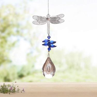 Imagem de Prisma de filtro solar de cristal WEISIPU – Coletores de sol de libélula para janelas, decoração de árvore de Natal, presentes (azul)