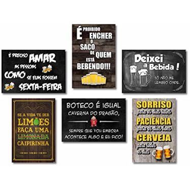 Imagem de Kit Com 6 Placas Em Mdf - Frases De Boteco - R+ Adesivos