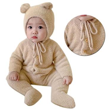 Imagem de Macacão com capuz infantil, macacão de urso infantil adorável para a pele, cobertura total, quente, movimento livre para casa (80 cm)