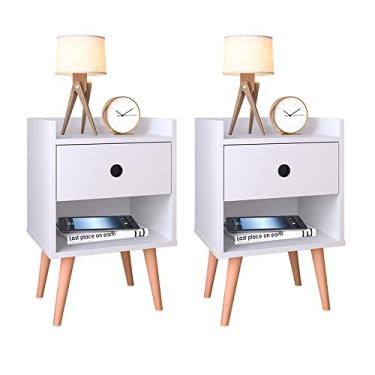 Imagem de Kit 2 Mesa de Cabeceira Compacta Retrô Mesinha Canto Cama Decore Quarto Com Gaveta/Nicho Oferta dia das Mães- Branco
