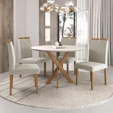 Imagem de Kit Sala De Jantar Mesa 90Cm Vidro/Mdf Com 4 Cadeiras 03 Madenova Móveis Off White/Mel/Marfim