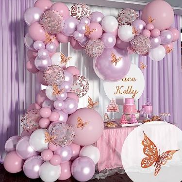 Imagem de Soonlyn Butterfly Baby Shower Decorations 13ft Pink Balloon Arch Kit with Butterfly Stickers, Lilac Purple Metallic Rose Gold Confetti Balloons for Birthday Decorations Girl 18 In 12 In 10 In 5 In
