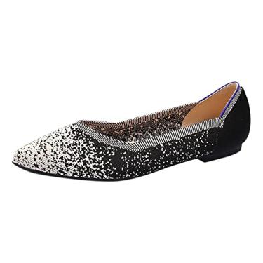 Imagem de Sandálias rasteiras de malha sem cadarço femininas sapatos casuais sem cadarço primavera outono senhoras sapatos preguiçosos salto baixo macio sapatos únicos (branco, 8)