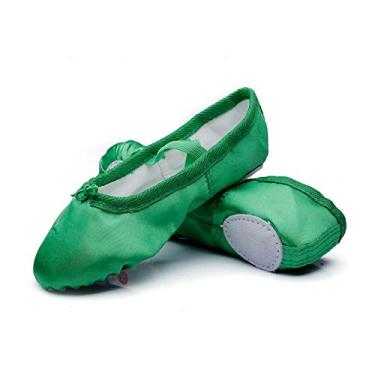 Imagem de MSMAX Sapatos de balé para meninas, sapatilhas de dança de cetim Performa para crianças (Bebê/Criança pequena/Criança grande), Verde, 8.5 Toddler