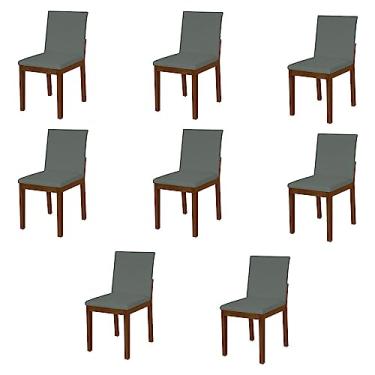 Imagem de Kit 8 Cadeiras De Jantar Pérola Estofadas Em Veludo Cinza Base Madeira Maciça Imbuia