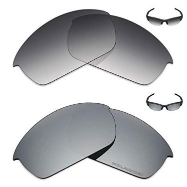 Imagem de Mryok+ 2 pares de lentes polarizadas de substituição para óculos de sol Oakley Flak Jacket – cinza dégradé tingido/prata titânio