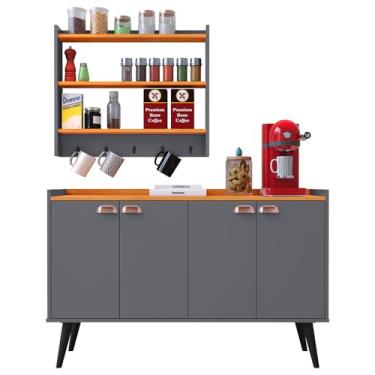 Imagem de Kit Casa Completa Aparador Buffet Cantinho Café Armário Parede Amélia Prateleira Organizadora Decoração Sala Jantar Cozinha - RPM Móveis (Cinza/Cinamomo)