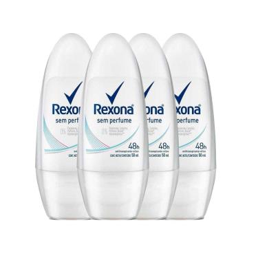Imagem de Kit Desodorante Roll On Rexona Sem Perfume 50ml - 4 Unidades