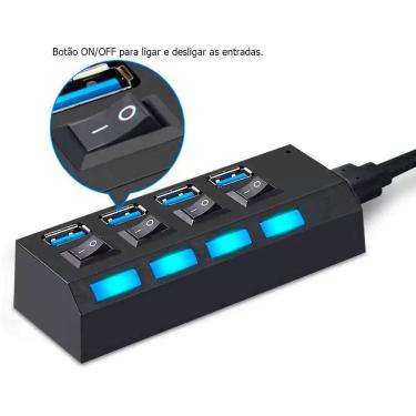Imagem de Hub Usb com Switch e Led Indicador 4 portas Mini Extensor para Pc Notebook