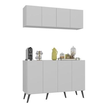 Imagem de Conjunto Cantinho do Café Retrô Armário e Aparador 4 portas Multimóveis Mp1084 Branco/preto