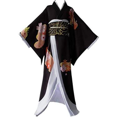 Imagem de Poetic Walk Anime Uniform Kibutsuji Muzan Cosplay Costume Women Kimono (Womens-M, Black)