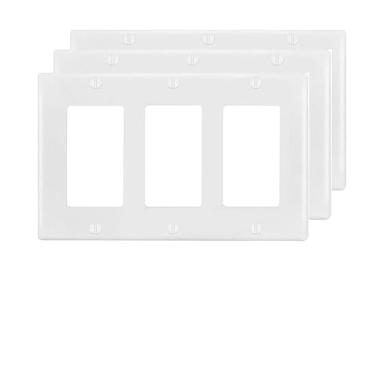 Imagem de Placa de parede para tomada de interruptor de 3 entradas, placa decorativa elétrica para interruptor de luz, interruptor inteligente, receptáculo, reguladores, tomada USB, GFCI, branco (pacote com 3)