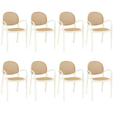 Imagem de Kit 8 Cadeiras De Jantar Roma Com Braço Para Sala E Cozinha - Bege - I
