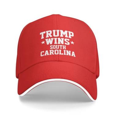 Imagem de Boné de beisebol vintage original Trump 2024 WINS South Carolina Truckers ajustável para homens/mulheres boné de caminhoneiro vermelho, Vermelho, G