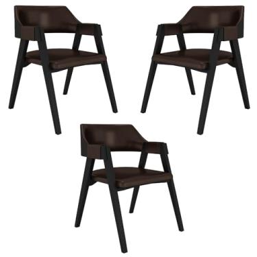 Imagem de Kit 3 Cadeiras Sala de Jantar e Jogos Carteados Madeira Maciça Poker PU Marrom/Preto G42 - Gran Belo